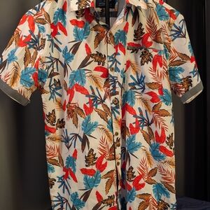 Craft +Flow Voyage Vibrant Leaf Print Men's Casual Shirt Small